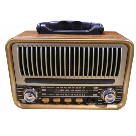 Everton Rt-769  Bluetooth Fm-Usb-Tf-Aux Solarlı,Led Işıklı  Şarjlı Nostaljik Radyo