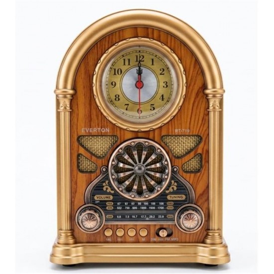 Everton RT-719  Şarjlı, Saat Göstergeli Nostaljik Radyo( Bluetooth-USB-SD-FM)