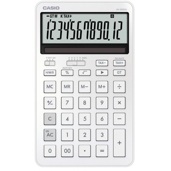 Casio JW-200DQ-WE 12 Hane İpeksi Beyaz Masa Üstü Hesap Makinesi