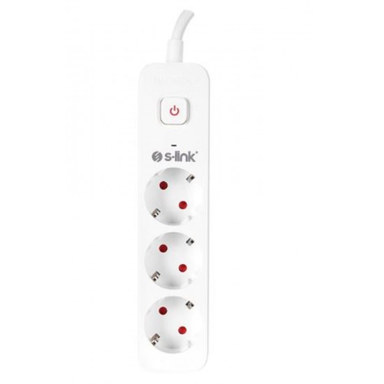S-link SPG301S 1.5m 3x1.5mm 100 yüzde  Bakır 750 Joule 3 lü Anahtarlı Akım Korumalı Priz