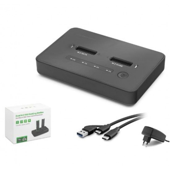 HADRON HDX1796 Dual M.2 SSD Disk Docking Station NVMe-SATA Çapraz Klonlama Destekli - Siyah