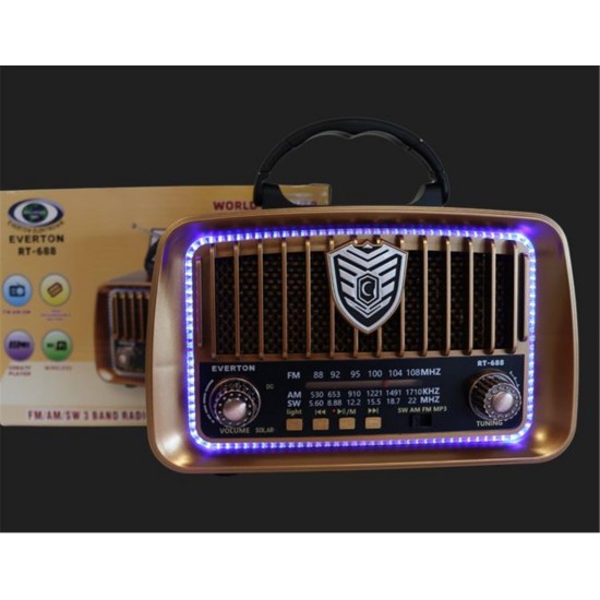 Everton RT-688 Bluetooth Usb-Micro Sd Solarlı Saatli Nostaljik Radyo