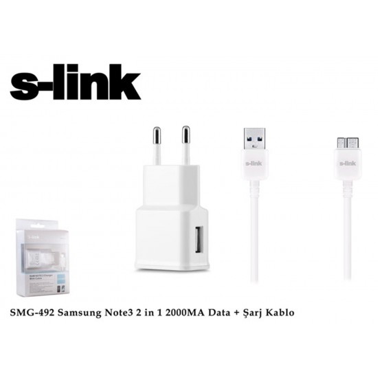 S-link SMG-492 2000mah Note 3 Şarj Kablo Priz Data Şarj Kablosu