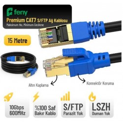 Feny FN-CAT7LS15 10GBPS İnternet 600MHZ 15 Metre CAT7 Gold Patch Kablo (Yanmaz- yüzde 100 Saf Bakır)