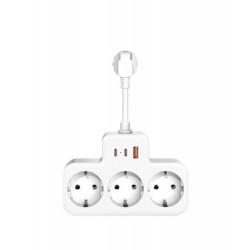 S-link PRZ07 Beyaz 3 Soketli 15mm 1 Usb 2 Type-C PD20W 1050 Joule Bakır Kablolu Akım Korumalı Priz