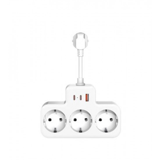 S-link PRZ07 Beyaz 3 Soketli 15mm 1 Usb 2 Type-C PD20W 1050 Joule Bakır Kablolu Akım Korumalı Priz