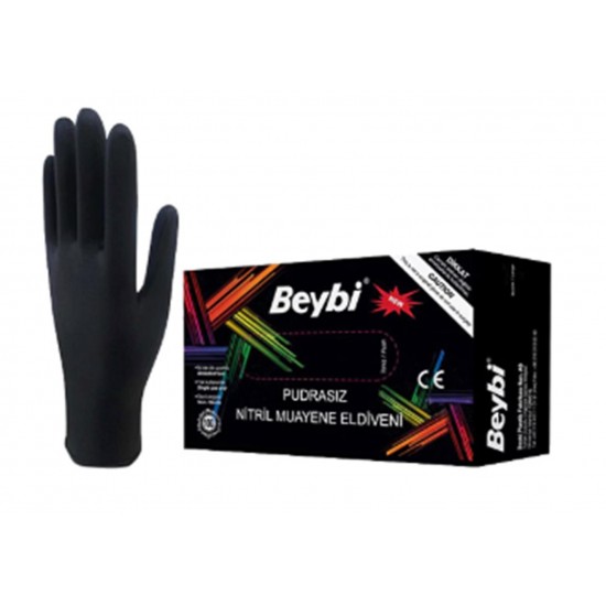 Beybi Muayene Nitril Siyah Large L Beden  Pudrasız  Eldiven 100lü