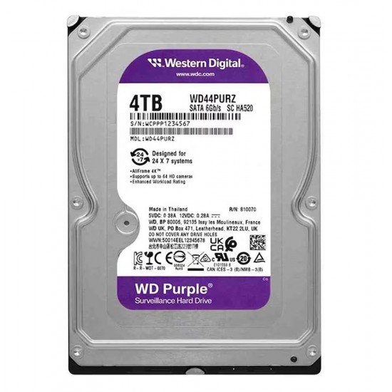 Wd 4Tb 3.5 Purple WD44PURZ Sata3 5400RPM 128MB 7-24 Guvenlık Harddisk (Resmi Distribitör Ürünü)