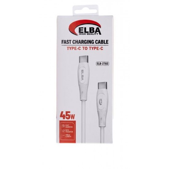 Elba ELB-2703 45w Type-c To Type-c 1mt Beyaz Silikon Şarj Kablosu 480Mps  Hızlı Şarj