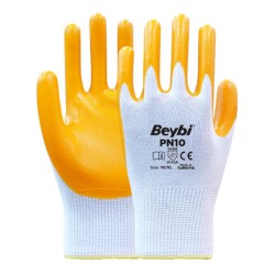 Beybi Nitril PMK PN10 9 Beden 12li Paket Polyester Örme Nitril Eldiven (4141A) Nitril 1-2 Kaplama