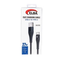 Elba ELB-2701 27w Usb-a To Type-c 1mt Siyah Örgülü Şarj Kablosu 480Mps Hızlı Şarj