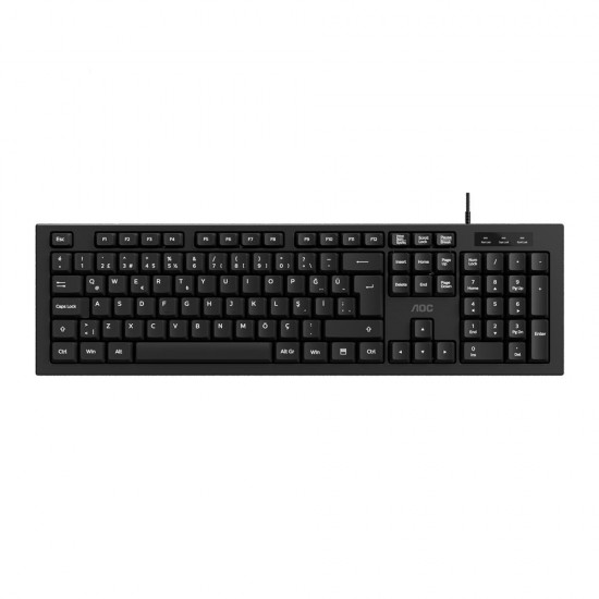AOC KB130B-38 1,8mt Kablo Uzunluğu Usb Siyah Türkçe Kablolu Standart Klavye,Sessiz yazma