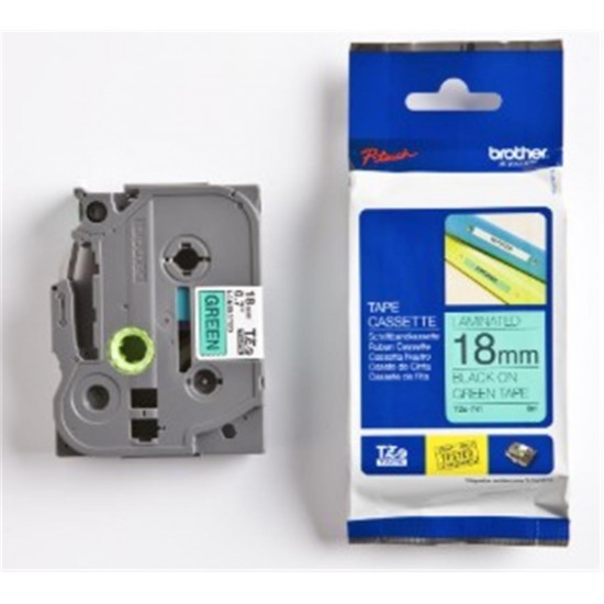 Brother TZE-741 18 mm Yeşil Üzeri Siyah Laminasyonlu Etiket
