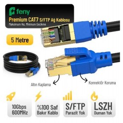 Feny FN-CAT7LS05 10GBPS İnternet 600MHZ 5 Metre CAT7 Gold Patch Kablo (Yanmaz- yüzde 100 Saf Bakır)