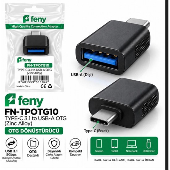 Feny FN-TPOTG10 Type-c 3.1 To Usb-A Çinko Alışımlı Çevirici