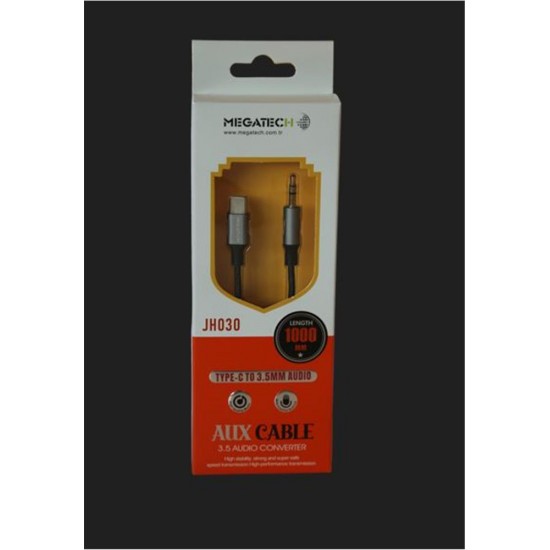 Megatech 1Mt Aux Kablo Çelik TYPE-C 3.5AUX  (kutulu)