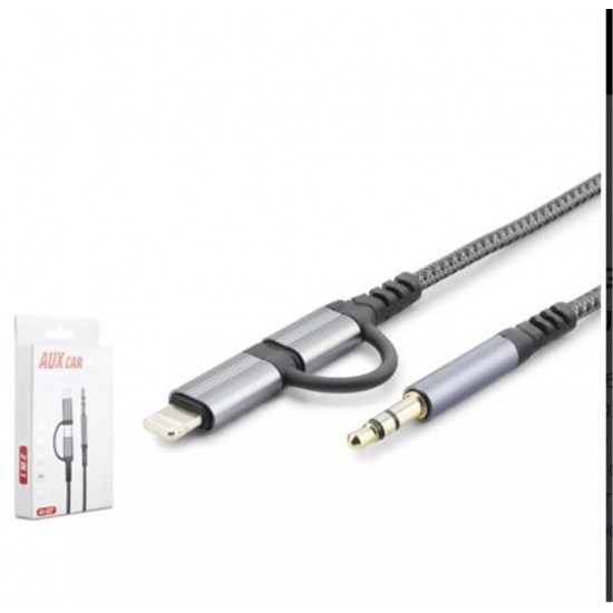 HADRON GJ-027 3.5MM TO TYPE-C + LIGHTNING KABLO AUX CAR SİYAH