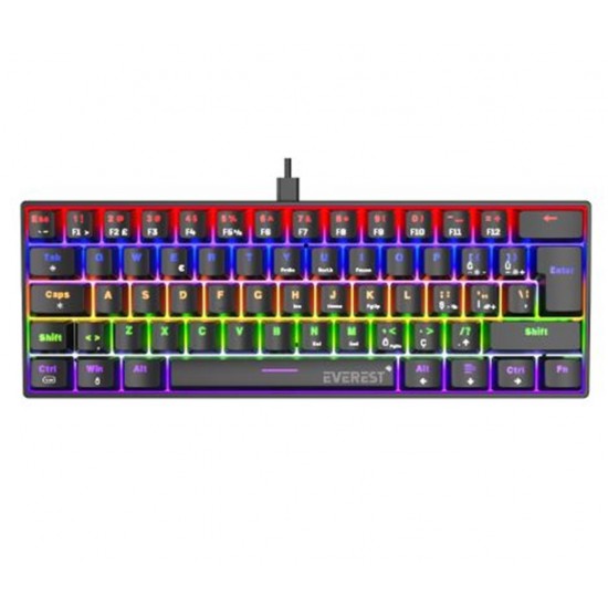 Everest Amber Siyah Type-C Bağlantılı RGB Ledli Mekanik Gaming Oyuncu Klavye Q Red Switch