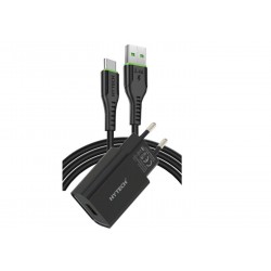 Hytech HY-XE26T Type-C Kablolu 2100MA Ev Şarj 11W + 2,4A Siyah Şarj Adaptör Seti