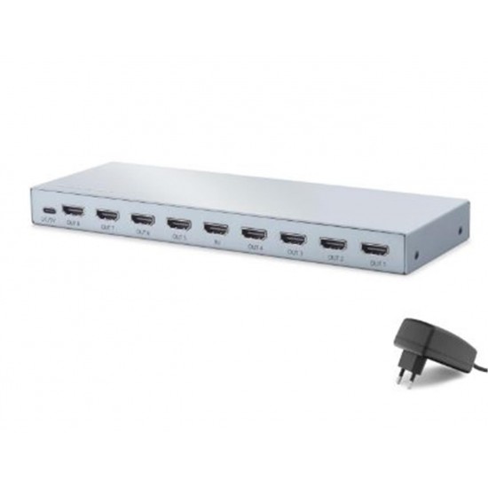 HADRON HDX1433 HDMI Splitter EDID 8K 60 Hz 1 Giriş 8 Çıkış Gri