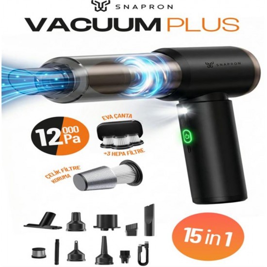 Snapron SNV-3002 12000PA 2000Mah 9in1 Güçlü Vakum Ve Üflemeli Şarjlı Katlanabilir Araç Süpürgesi