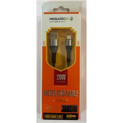 Megatech 3.1A  20w 1mt Örgülü Hasır A Serisi Usb To Typ-c Data Kablosu Gri-Siyah