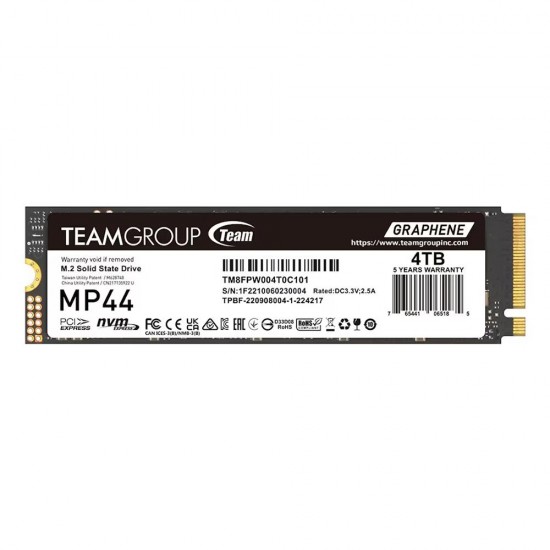 Team 4TB MP44 Gen4x4 7400-6500MB-s TM8FPW004T0C101 NVMe PCIe M.2 SSD Disk