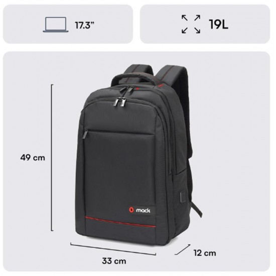 Mack MCC-007 17.3 Office USB Girişli Notebook Sırt Çantası Siyah
