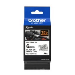 Brother TZE-FX211 6 mm Beyaz Üzeri Siyah Esnek Laminasyonlu Etiket