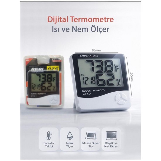 Real Özs HTC-1 Dijital Saat -Alarm - Termometre- Isı Ve Nem Ölçer