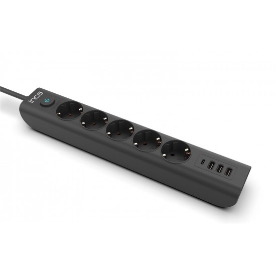 INCA IPW-44TU 5li 1,5mt Siyah 3Usb+Typ-C Akım Korumalı  Led Tuşlu Priz