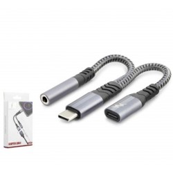 HADRON GJ018 Type-C 3.5 mm Araç Şarj Ses Ayırıcı Kablo Siyah