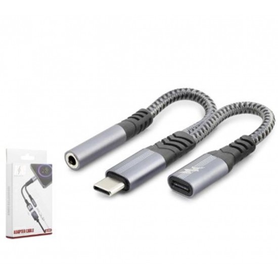 HADRON GJ018 Type-C 3.5 mm Araç Şarj Ses Ayırıcı Kablo Siyah