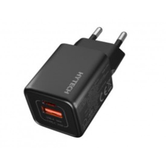 Hytech HY-XEG35 Type USB-C 35W PD + 18W USB QC 3.0 GAN PD-PPS Siyah Hızlı Ev Şarj Adaptörü