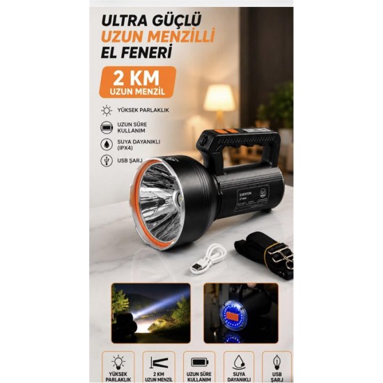 Everton Rt-698A Şarjlı Projektör 50w 5000lumen Şarjlı (15 Saat) Powerbank Özellik 2km Menzil
