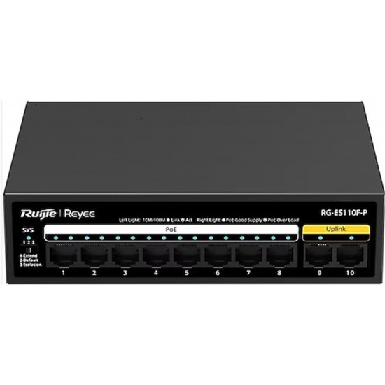 Ruijie-Reyee RG-ES110F-P 10 Port 10-100 Mbps 8 Port 10-100 PE 110W Switch