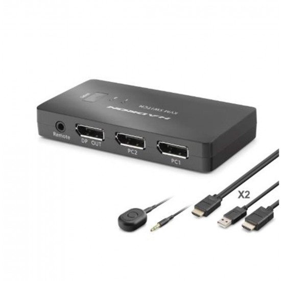 HADRON HDX1426 DisplayPort KVM Switch 2 Console USB Port 2 DisplayPort Siyah