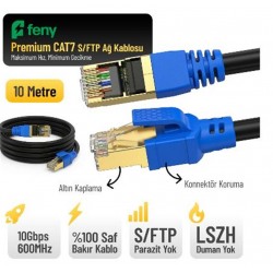 Feny FN-CAT7LS10 10GBPS İnternet 600MHZ 10 Metre CAT7 Gold Patch Kablo (Yanmaz- yüzde 100 Saf Bakır)