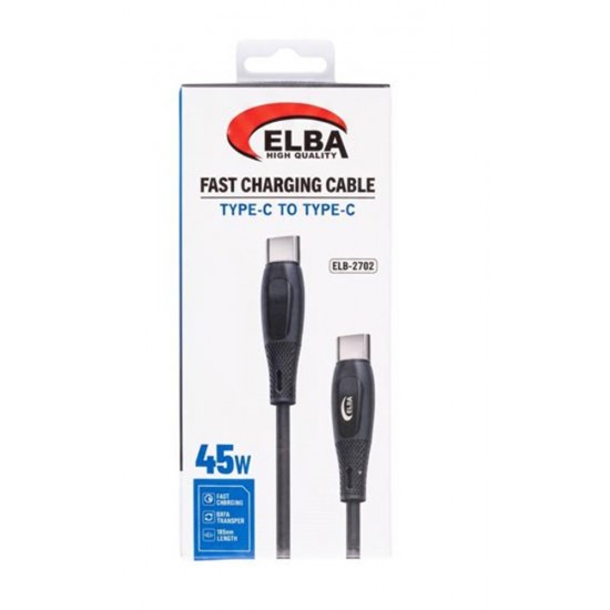 Elba ELB-2702 45w Type-c To Type-c 1mt Siyah Silikon Şarj Kablosu 480Mps  Hızlı Şarj