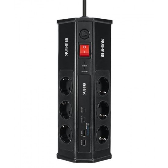 S-link PRZ03 PrizHive 3M 630 Joule 1.5mm 2 USB 2 TypeC 2.4A-5V 500V 6000V 6lı Akım Korumalı Priz