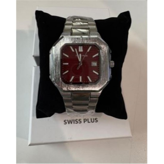 Swiss Plus Man Watch Premium Seri Model-9 RS23146 Bordeaux-Silver(Kol Saati)