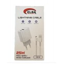 Elba ELB42 Beyaz 25W Şarj Kafa+ İphone Kablo USB-C PD3.0-QC4.0(Akım Koruma-Hızlı Şarj-)