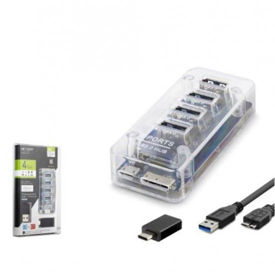 iETOP U336 USB Type-C 3.1 Gen1 Hub 4 Port 5 Gbps Şeffaf
