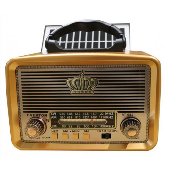 Everton RT-681  Solarlı,Ledli, Şarjlı Nostaljik Radyo (FM-AM-SW-USB-TF)