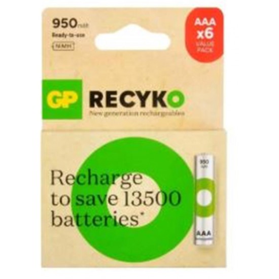 GP AAA 950 mAh Şarjlı İnce Kalem Pil 4+2li Paket GP100AAAHCE4-2BB