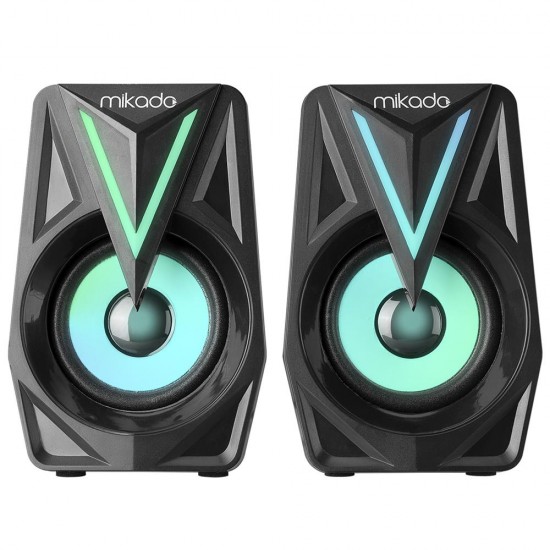 Mikado MD-S23 GLARE 2.0 Multimedia 3W-2 Siyah USB RGB Işıklı Gaming Speaker Hoparlör Stereo Giriş