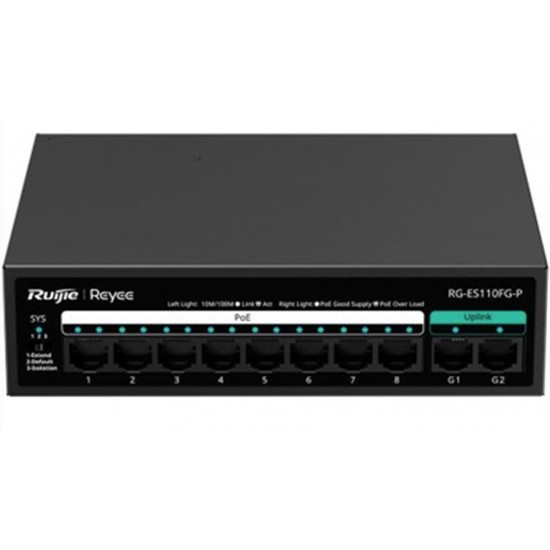 Ruijie-Reyee RG-ES110FG-P 10 Port 10-100 Mbps 2 Port Gigabit Uplink 8 Port 10-100 POE 110W Switch
