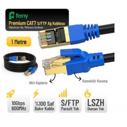 Feny FN-CAT7LS01 10GBPS İnternet 600MHZ 1 Metre CAT7 Gold Patch Kablo (Yanmaz- yüzde 100 Saf Bakır)