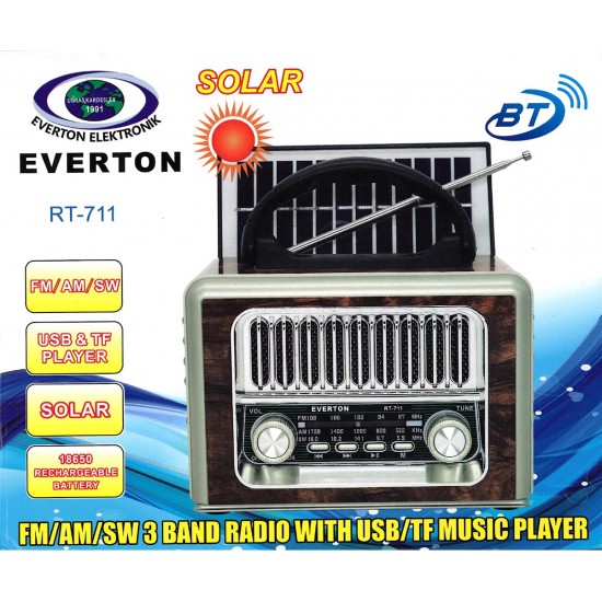 Everton Rt-711-Usb-Tf-Am-Fm-Sw-Tws-Usb Güneş Enerjili  Nostaljik Radyo