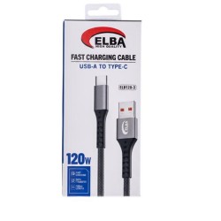 Elba Elb120-3 120w   USBC Type-c To Usb 1Mt Siyah Örgülü  Şarj Kablosu ( Data Veri )